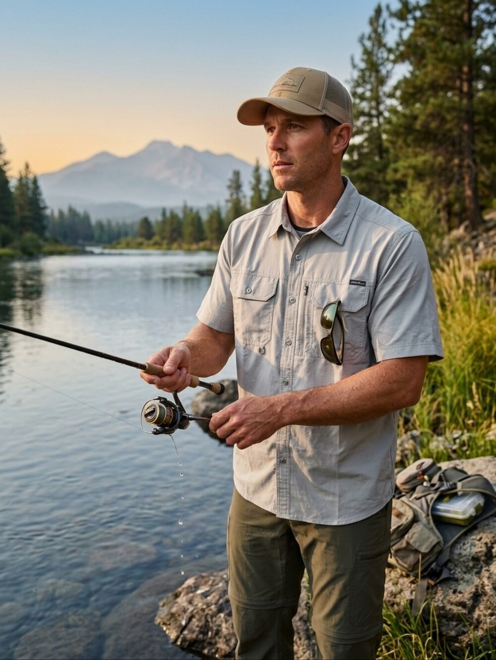 Eddie Bauer Men's Short-Sleeve Woven Tech/Fishing Shirt